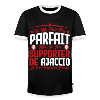 je ne suis pas parfait, supporteur de Ajaccio. - T-shirt contrasté Homme - noir/blanc - Devant - AI Model Female 172 light (172cm) & AI Model Male 178 light (178cm)