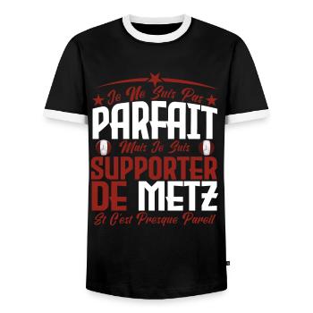 je ne suis pas parfait, supporteur de Metz. - T-shirt contrasté Homme - noir/blanc - Devant - AI Model Female 172 light (172cm) & AI Model Male 178 light (178cm)