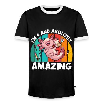 J’ai 9 ans et j’adore boire de la bière. - T-shirt contrasté Homme - noir/blanc - Devant - AI Model Female 172 light (172cm) & AI Model Male 178 light (178cm)