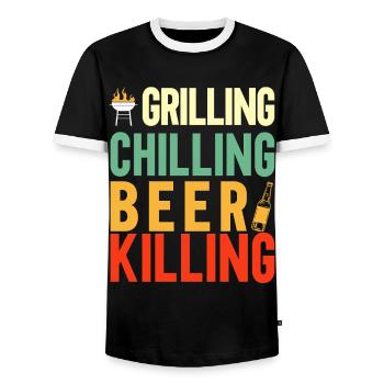 Bbq Grill Meat Lovers Grill Party Food Bbq - Men's Ringer Shirt - black/white - Front - AI Model Female 172 light (172cm) & AI Model Male 178 light (178cm)