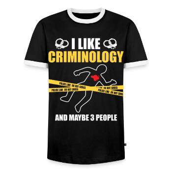 Criminologue Criminologie Dicton - T-shirt contrasté Homme - noir/blanc - Devant - AI Model Female 172 light (172cm) & AI Model Male 178 light (178cm)