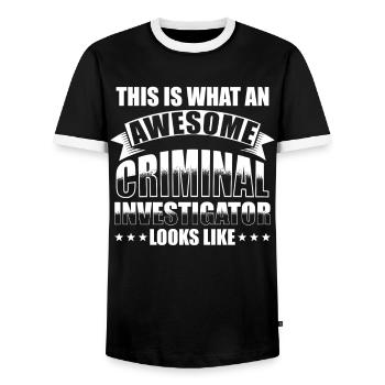 Detective - Men's Ringer Shirt - black/white - Front - AI Model Female 172 light (172cm) & AI Model Male 178 light (178cm)