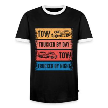 Tow Trucker By Day Tow Trucker By Night, Tow Truck - Männer Kontrast-T-Shirt - Schwarz/Weiß - Vorne - AI Model Female 172 light (172cm) & AI Model Male 178 light (178cm)