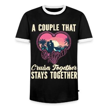 Couples de vacances en bateau de croisière - T-shirt contrasté Homme - noir/blanc - Devant - AI Model Female 172 light (172cm) & AI Model Male 178 light (178cm)