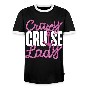Bateau de croisière Vacances Fille Folle - T-shirt contrasté Homme - noir/blanc - Devant - AI Model Female 172 light (172cm) & AI Model Male 178 light (178cm)
