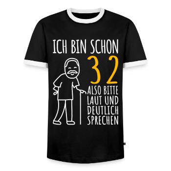 32 Geburtstag Mann Geschenk Lustig 32er 32 Jahre - Männer Kontrast-T-Shirt - Schwarz/Weiß - Vorne - AI Model Female 172 light (172cm) & AI Model Male 178 light (178cm)
