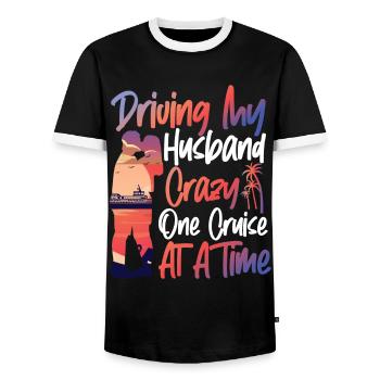 Croisière Vacances Mari Femme - T-shirt contrasté Homme - noir/blanc - Devant - AI Model Female 172 light (172cm) & AI Model Male 178 light (178cm)