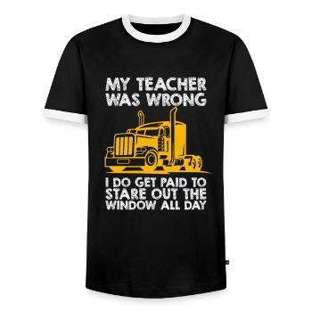 Truck Driver Truck Truck Saying Profession Trucker - Men's Ringer Shirt - black/white - Front - AI Model Female 172 light (172cm) & AI Model Male 178 light (178cm)