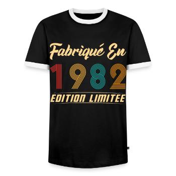 Fabriqué en 1982 Cadeau D’anniversaire - T-shirt contrasté Homme - noir/blanc - Devant - AI Model Female 172 light (172cm) & AI Model Male 178 light (178cm)