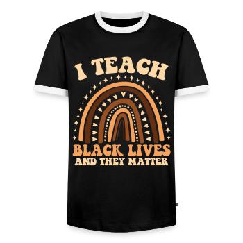 J’enseigne la vie des Noirs et ils - T-shirt contrasté Homme - noir/blanc - Devant - AI Model Female 172 light (172cm) & AI Model Male 178 light (178cm)
