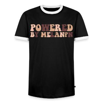 Powered By Melanin Proud Melanated Black - Men's Ringer Shirt - black/white - Front - AI Model Female 172 light (172cm) & AI Model Male 178 light (178cm)