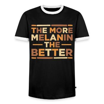 The more melanin, the better Proud Melanated - Men's Ringer Shirt - black/white - Front - AI Model Female 172 light (172cm) & AI Model Male 178 light (178cm)