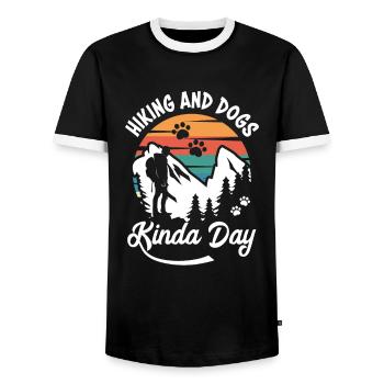 Hiking And Dogs Kinda Day Outdoor Dog Lovers - Men's Ringer Shirt - black/white - Front - AI Model Female 172 light (172cm) & AI Model Male 178 light (178cm)