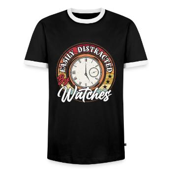 Facilement distrait par les montres, drôle de collectionneur de montres - T-shirt contrasté Homme - noir/blanc - Devant - AI Model Female 172 light (172cm) & AI Model Male 178 light (178cm)