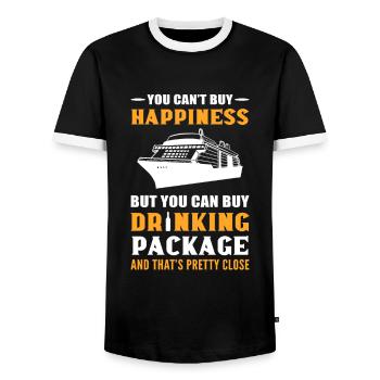 You Can`t Buy Happiness Cruising Vacation - Men's Ringer Shirt - black/white - Front - AI Model Female 172 light (172cm) & AI Model Male 178 light (178cm)