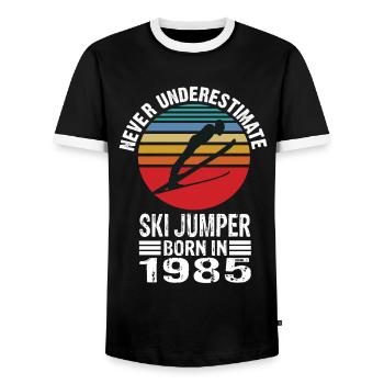 Never Underestimate Ski Jumper born in 1985 - Männer Kontrast-T-Shirt - Schwarz/Weiß - Vorne - AI Model Female 172 light (172cm) & AI Model Male 178 light (178cm)