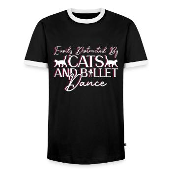 Easily distracted by cats and ballet dance - Men's Ringer Shirt - black/white - Front - AI Model Female 172 light (172cm) & AI Model Male 178 light (178cm)