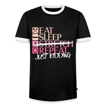 Essen Schlafen Dehnen Wiederholen Spaß Ballett - Männer Kontrast-T-Shirt - Schwarz/Weiß - Vorne - AI Model Female 172 light (172cm) & AI Model Male 178 light (178cm)