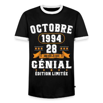 28 Ans Anniversaire Vintage Né(e) en Octobre 1994 - T-shirt contrasté Homme - noir/blanc - Devant - AI Model Female 172 light (172cm) & AI Model Male 178 light (178cm)