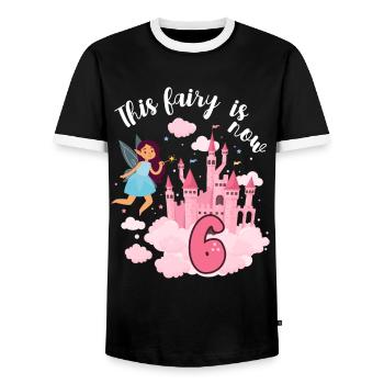 This fairy is now 6 Magic Castle 6. - Men's Ringer Shirt - black/white - Front - AI Model Female 172 light (172cm) & AI Model Male 178 light (178cm)