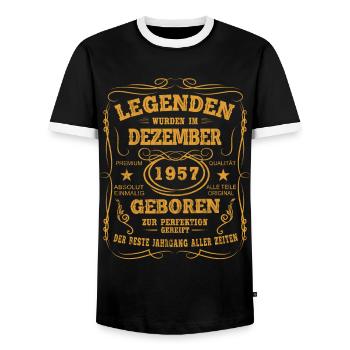 Legenden Dezember 1957 Geboren Jahrgang 1957 - Männer Kontrast-T-Shirt - Schwarz/Weiß - Vorne - AI Model Female 172 light (172cm) & AI Model Male 178 light (178cm)