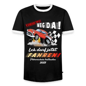 Führerschein Prüfung bestanden 2023 - Männer Kontrast-T-Shirt - Schwarz/Weiß - Vorne - AI Model Female 172 light (172cm) & AI Model Male 178 light (178cm)