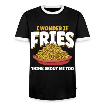 Pommes Frites Fast Food Pommes Frites - Männer Kontrast-T-Shirt - Schwarz/Weiß - Vorne - AI Model Female 172 light (172cm) & AI Model Male 178 light (178cm)