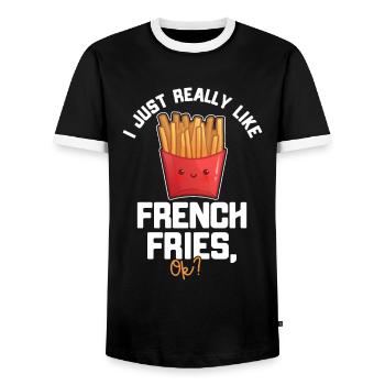 Pommes Frites Fast Food Pommes Frites - Männer Kontrast-T-Shirt - Schwarz/Weiß - Vorne - AI Model Female 172 light (172cm) & AI Model Male 178 light (178cm)