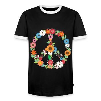 Bouquet de Signes de Paix Botanique - T-shirt contrasté Homme - noir/blanc - Devant - AI Model Female 172 light (172cm) & AI Model Male 178 light (178cm)