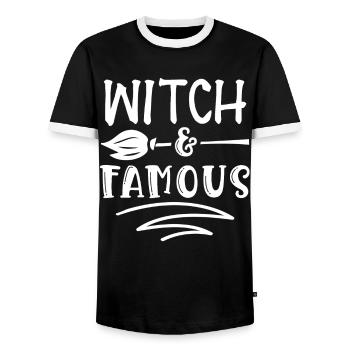 Hexe & Berühmtheit | Lustiges Halloween-Kostüm | - Männer Kontrast-T-Shirt - Schwarz/Weiß - Vorne - AI Model Female 172 light (172cm) & AI Model Male 178 light (178cm)