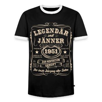 Legenden Jänner 1951 Geboren Jahrgang 1951 - Männer Kontrast-T-Shirt - Schwarz/Weiß - Vorne - AI Model Female 172 light (172cm) & AI Model Male 178 light (178cm)