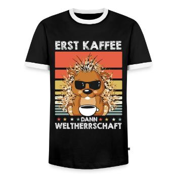 Stachelschwein Kaffee-Sonnenbrille - Männer Kontrast-T-Shirt - Schwarz/Weiß - Vorne - AI Model Female 172 light (172cm) & AI Model Male 178 light (178cm)