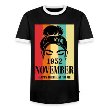 November 1952 Happy Birthday To Me - Männer Kontrast-T-Shirt - Schwarz/Weiß - Vorne - AI Model Female 172 light (172cm) & AI Model Male 178 light (178cm)