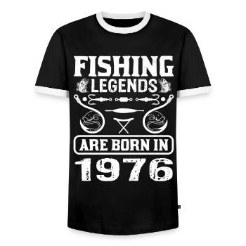 Les légendes de la pêche sont nées en 1976 - T-shirt contrasté Homme - noir/blanc - Devant - AI Model Female 172 light (172cm) & AI Model Male 178 light (178cm)