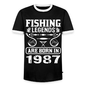 Fishing Legends Are Born In 1987 - Männer Kontrast-T-Shirt - Schwarz/Weiß - Vorne - AI Model Female 172 light (172cm) & AI Model Male 178 light (178cm)