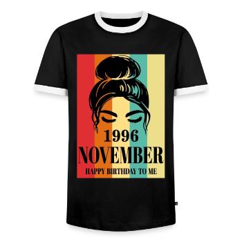 November 1996 Happy Birthday To Me - Männer Kontrast-T-Shirt - Schwarz/Weiß - Vorne - AI Model Female 172 light (172cm) & AI Model Male 178 light (178cm)