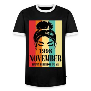 November 1998 Happy Birthday To Me - Männer Kontrast-T-Shirt - Schwarz/Weiß - Vorne - AI Model Female 172 light (172cm) & AI Model Male 178 light (178cm)