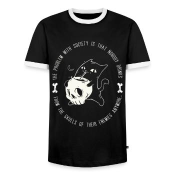 Trink aus dem Schädel deiner Feinde Falsche - Männer Kontrast-T-Shirt - Schwarz/Weiß - Vorne - AI Model Female 172 light (172cm) & AI Model Male 178 light (178cm)