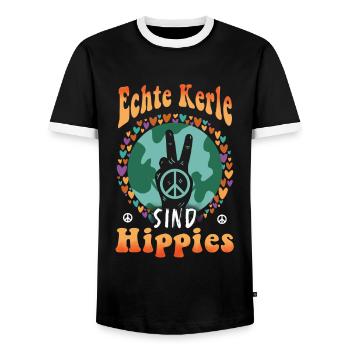 Hippie Peace Groovy Flowerpower Boho Woodstock - Men's Ringer Shirt - black/white - Front - AI Model Female 172 light (172cm) & AI Model Male 178 light (178cm)