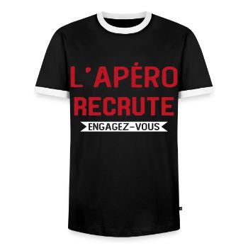 L'apéro Recrute Engagez-vous - T-shirt contrasté Homme - noir/blanc - Devant - AI Model Female 172 light (172cm) & AI Model Male 178 light (178cm)