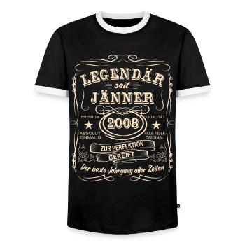 Legends January 2008 Born in 2008 - Men's Ringer Shirt - black/white - Front - AI Model Female 172 light (172cm) & AI Model Male 178 light (178cm)