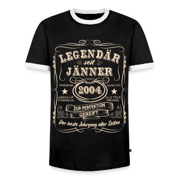 Legends January 2004 Born 2004 - Men's Ringer Shirt - black/white - Front - AI Model Female 172 light (172cm) & AI Model Male 178 light (178cm)