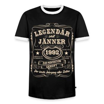 Legends January 1992 Born 1992 - Men's Ringer Shirt - black/white - Front - AI Model Female 172 light (172cm) & AI Model Male 178 light (178cm)