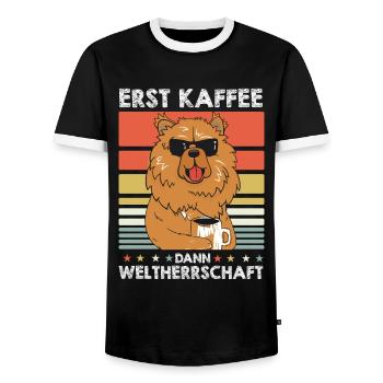 Chow Chow Kaffee-Sonnenbrille - Männer Kontrast-T-Shirt - Schwarz/Weiß - Vorne - AI Model Female 172 light (172cm) & AI Model Male 178 light (178cm)