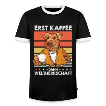 Airedale Terrier Kaffee - Männer Kontrast-T-Shirt - Schwarz/Weiß - Vorne - AI Model Female 172 light (172cm) & AI Model Male 178 light (178cm)