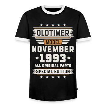 Oldtimer November 1993 Geburtstag Geschenk - Männer Kontrast-T-Shirt - Schwarz/Weiß - Vorne - AI Model Female 172 light (172cm) & AI Model Male 178 light (178cm)