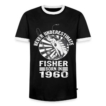 Ne sous-estimez jamais Fisher né en 1960 - T-shirt contrasté Homme - noir/blanc - Devant - AI Model Female 172 light (172cm) & AI Model Male 178 light (178cm)