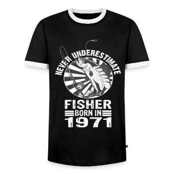 Ne sous-estimez jamais Fisher né en 1971 - T-shirt contrasté Homme - noir/blanc - Devant - AI Model Female 172 light (172cm) & AI Model Male 178 light (178cm)