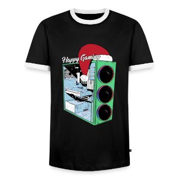 PC de jeu avec Beanie Funny Gambler Outfit Noël - T-shirt contrasté Homme - noir/blanc - Devant - AI Model Female 172 light (172cm) & AI Model Male 178 light (178cm)
