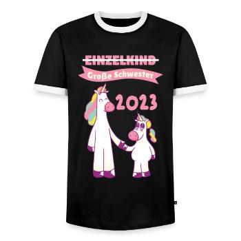 Schwester 2023 Einhorn Werdende Schwester - Männer Kontrast-T-Shirt - Schwarz/Weiß - Vorne - AI Model Female 172 light (172cm) & AI Model Male 178 light (178cm)
